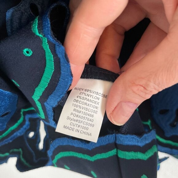 41 Hawthorn Paloma Embroidered Trim Dress Blue Green Sleeveless Size Small - Picture 9 of 10